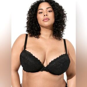 NWT Torrid Curve Black Lace XO Push Up Plunge Bra 36DDD